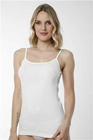 Hmd 2005 Ekru 3lü %100 Pamuk Rahat Doku İnce İp Askılı Ribana Kadın Atlet