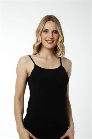 Hmd 2005 Siyah %100 Pamuk Rahat Doku İnce İp Askılı Ribana Kadın Atlet