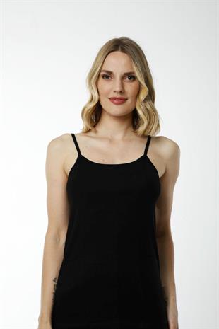 Hmd 2005 Siyah %100 Pamuk Rahat Doku İnce İp Askılı Ribana Kadın Atlet