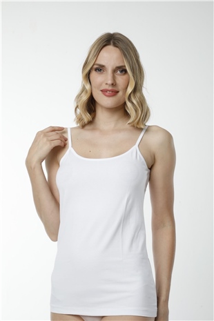 Hmd 2408 Beyaz 3lü Pamuklu Likralı Rahat Doku İnce Askılı Kadın Atlet