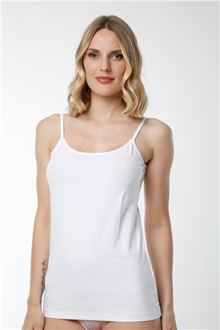 Hmd 2408 Beyaz 3lü Pamuklu Likralı Rahat Doku İnce Askılı Kadın Atlet