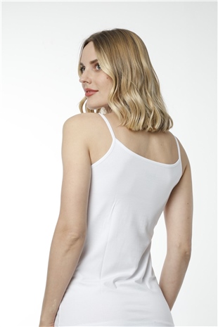 Hmd 2408 Beyaz Pamuklu Likralı Rahat Doku İnce Askılı Kadın Atlet