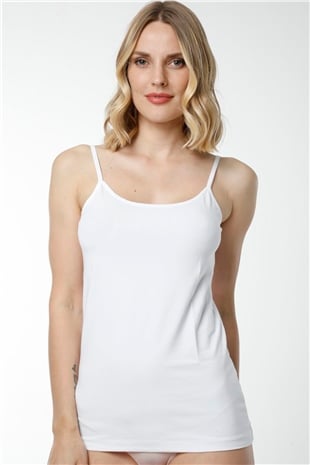 Hmd 2408 Beyaz Pamuklu Likralı Rahat Doku İnce Askılı Kadın Atlet