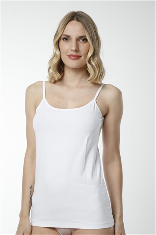 Hmd 2408 Beyaz Pamuklu Likralı Rahat Doku İnce Askılı Kadın Atlet