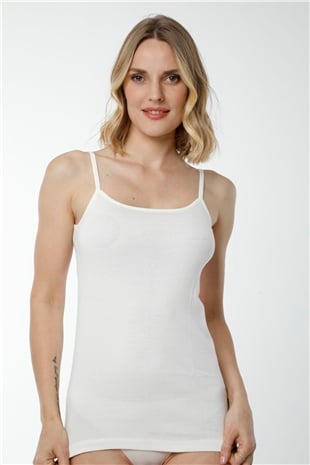 Hmd 2408 Ekru 3lü Pamuklu Likralı Rahat Doku İnce Askılı Kadın Atlet