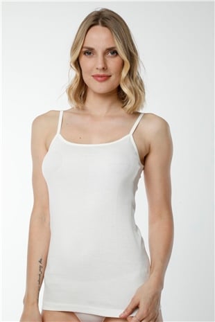 Hmd 2408 Ekru 3lü Pamuklu Likralı Rahat Doku İnce Askılı Kadın Atlet