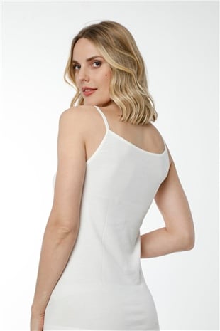 Hmd 2408 Ekru Pamuklu Likralı Rahat Doku İnce Askılı Kadın Atlet