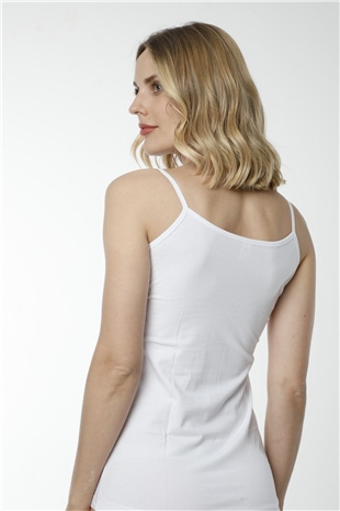 Hmd 2442 Beyaz 3lü Pamuklu Rahat Doku Güpür Göğüs Detaylı İnce Askılı Kadın Atlet