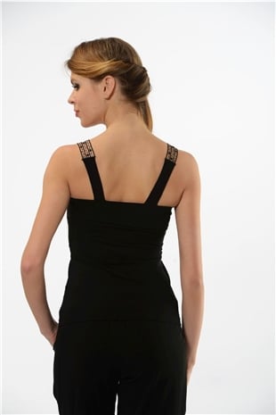 Hmd 2444 Siyah 3lü Pamuklu Rahat Doku Göğüs Desenli Dantelli Askılı Kadın Atlet