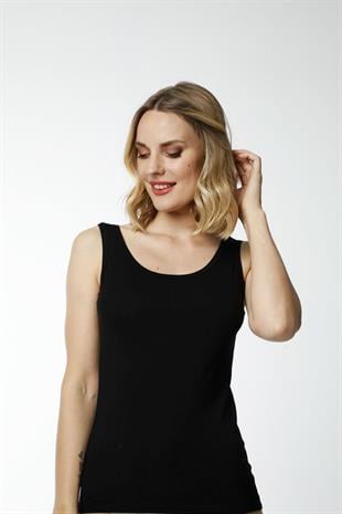 Hmd 2455 Siyah Pamuklu Rahat Doku Dantel Sırt Detaylı Askılı Kadın Atlet