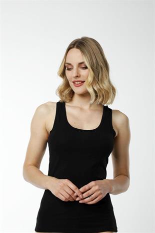 Hmd 2463 Siyah 3lü Pamuklu Rahat Doku Sırt Dantel Detaylı Dantel Askılı Kadın Atlet