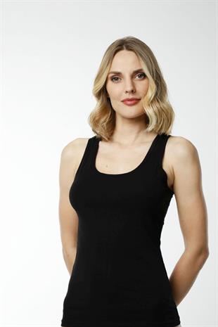 Hmd 2463 Siyah Pamuklu Rahat Doku Sırt Dantel Detaylı Dantel Askılı Kadın Atlet