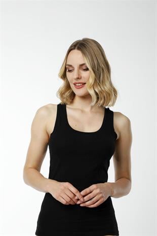 Hmd 2463 Siyah Pamuklu Rahat Doku Sırt Dantel Detaylı Dantel Askılı Kadın Atlet