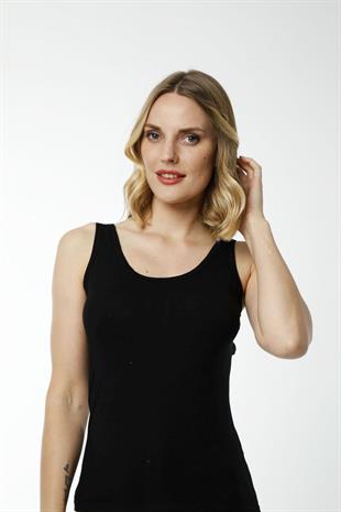 Hmd 2473 Siyah Pamuklu Güpür Sırt Detaylı Askı Detaylı Kadın Atlet