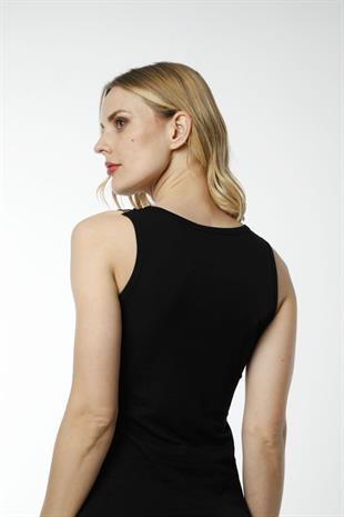 Hmd 2479 Siyah 3lü Pamuklu Rahat Doku Göğüs Güpür Detaylı Askılı Kadın Atlet