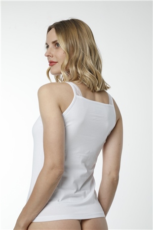 Hmd 2490 Beyaz 3lü Pamuklu Rahat Doku Güpür Detaylı Kadın Atlet