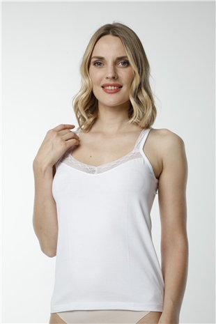 Hmd 2490 Beyaz 3lü Pamuklu Rahat Doku Güpür Detaylı Kadın Atlet