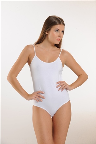 Hmd 3001 Kadın Beyaz Rahat Doku Pamuklu İnce Askılı Çıtçıtlı Body