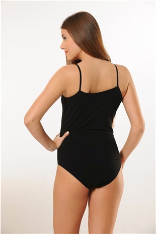 Hmd 3001 Kadın Siyah 3lü Rahat Doku Pamuklu İnce Askılı Çıtçıtlı Body