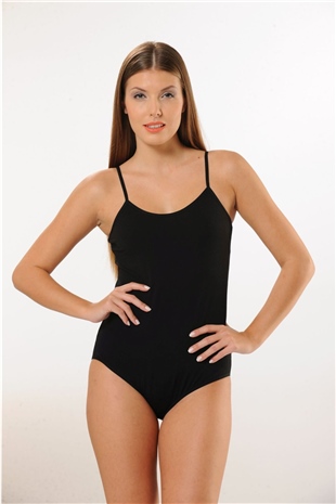 Hmd 3001 Kadın Siyah Rahat Doku Pamuklu İnce Askılı Çıtçıtlı Body