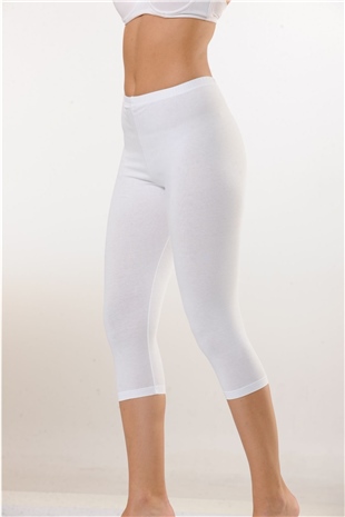 Hmd 4001 Kadın Beyaz 3lü Rahat Doku Pamuklu Diz Altı Kapri Tayt