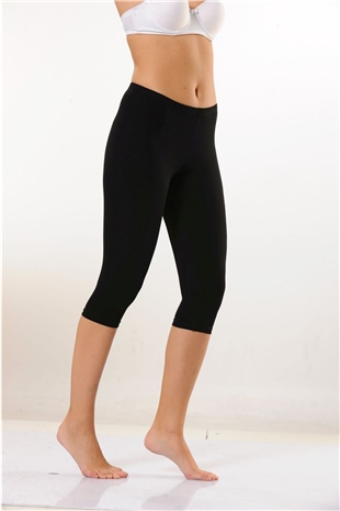 Hmd 4001 Kadın Siyah 3lü Rahat Doku Pamuklu Diz Altı Kapri Tayt