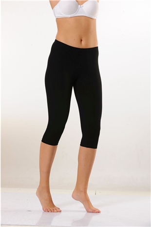 Hmd 4001 Kadın Siyah 3lü Rahat Doku Pamuklu Diz Altı Kapri Tayt