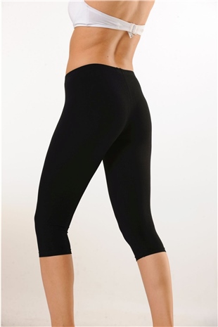 Hmd 4001 Kadın Siyah Rahat Doku Pamuklu Diz Altı Kapri Tayt