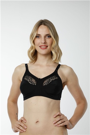 Hmd 6100 Kadın %100 Pamuk Rahat Doku Siyah İnce Askılı Göğüs Dantel Detaylı Toparlayıcı Sütyen