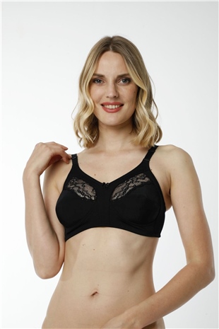 Hmd 6100 Kadın %100 Pamuk Rahat Doku Siyah İnce Askılı Göğüs Dantel Detaylı Toparlayıcı Sütyen