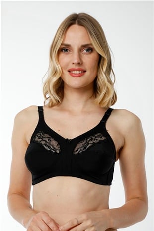 Hmd 6100 Kadın %100 Pamuk Rahat Doku Siyah İnce Askılı Göğüs Dantel Detaylı Toparlayıcı Sütyen