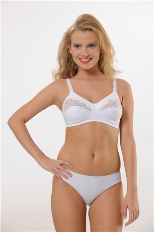 Hmd 6100 Kadın 3lü %100 Pamuk Beyaz İnce Askılı Göğüs Dantel Detaylı Toparlayıcı Sütyen