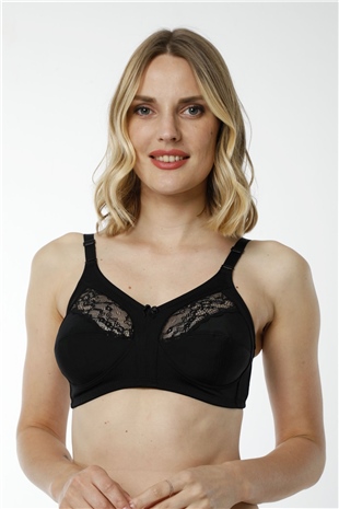 Hmd 6100 Kadın 3lü %100 Pamuk Siyah İnce Askılı Göğüs Dantel Detaylı Toparlayıcı Sütyen