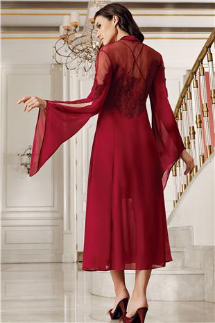 İmaj 4201 Kadın Bordo Sabahlıklı Gecelik İkili Çeyizlik Saten Set