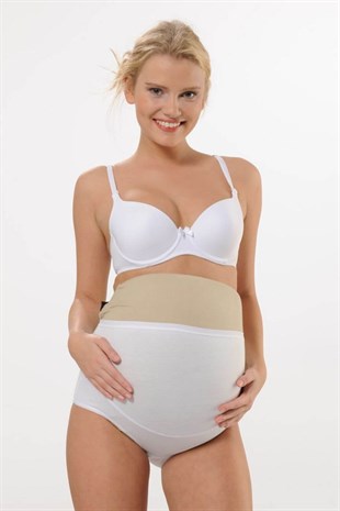 Kadın 3lü Beyaz Pamuklu Yüksel Bel Hamile Lohusa Külot & Rahat Doku -HMD1413-3