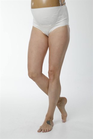 Kadın 3lü Ekru Pamuklu Yüksel Bel Hamile Lohusa Külot & Rahat Doku -HMD1413-3