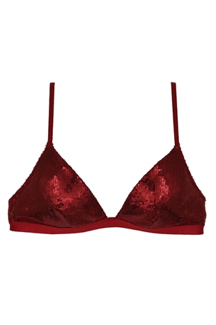 Magic Form 1676 Kadın Kırmızı Balensiz Süngersiz Üçgen Model Dantelli Payetli Bralet Sütyen