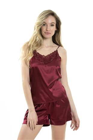 Magic Form 17236 Kadın Bordo Saten Dantelli Şort Takım