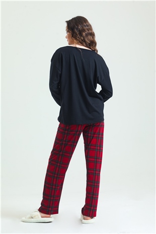 Magic Form 19865 Kadın Bordo Penye Ekose Pijama Takım
