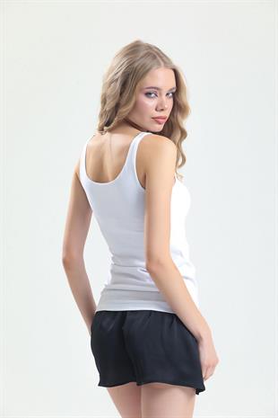 Magic Form 2021 Kadın Beyaz Penye Kumaşlı Dar Askılı Uzun Atlet