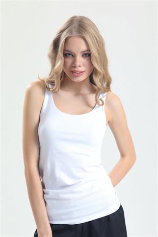 Magic Form 2021 Kadın Beyaz Penye Kumaşlı Dar Askılı Uzun Atlet