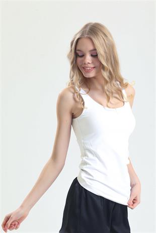 Magic Form 2021 Kadın Ekru Penye Kumaşlı Dar Askılı Uzun Atlet