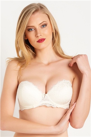 Magic Form 2060 Kadın Ekru Dantelli Su Dolgulu Straplez Sütyen