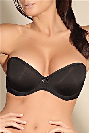 Magic Form 2081 Kadın Siyah Düz Kumaşlı Çok Dolgulu Askısız Straplez Push-Up Sütyen