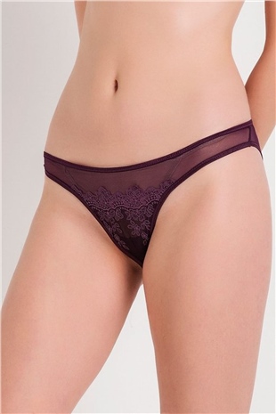 Magic Form 292 Kadın Koyu Mürdüm Brode Dantelli Geniş Kenarlı Normal Külot