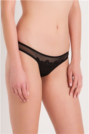 Magic Form 292 Kadın Siyah Brode Dantelli Geniş Kenarlı Normal Külot