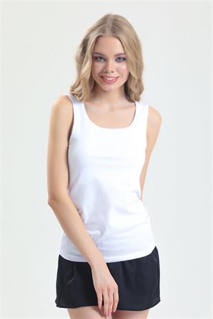 Magic Form 3021 Kadın Beyaz Penye Kumaşlı Geniş Askılı Uzun Atlet