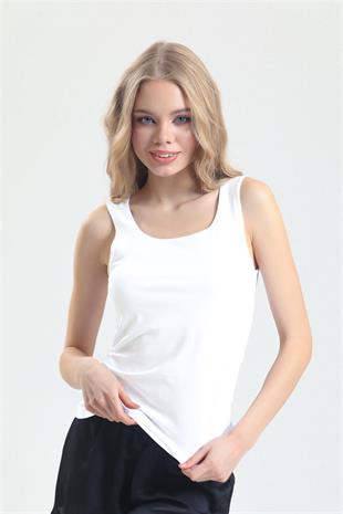 Magic Form 3021 Kadın Ekru Penye Kumaşlı Geniş Askılı Uzun Atlet