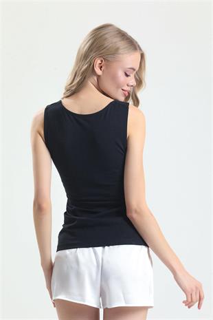 Magic Form 3021 Kadın Siyah Penye Kumaşlı Geniş Askılı Uzun Atlet