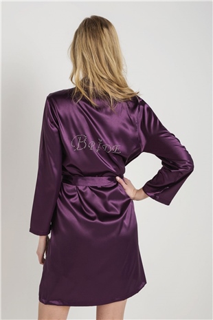 Magic Form 30427 Kadın Mürdüm Düz Saten Kumaşlı Bride Sabahlık